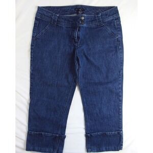 New York & Company Jeans Blue Cuffed Capri Buckle Back Womens 12